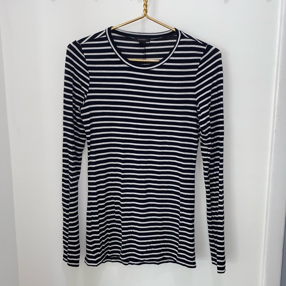 Halogen Black & White Striped Long Sleeve T-Shirt